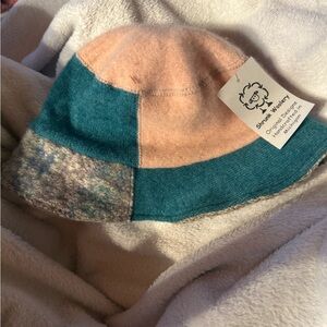 Women's Patchwork Hat - Teal and Peach